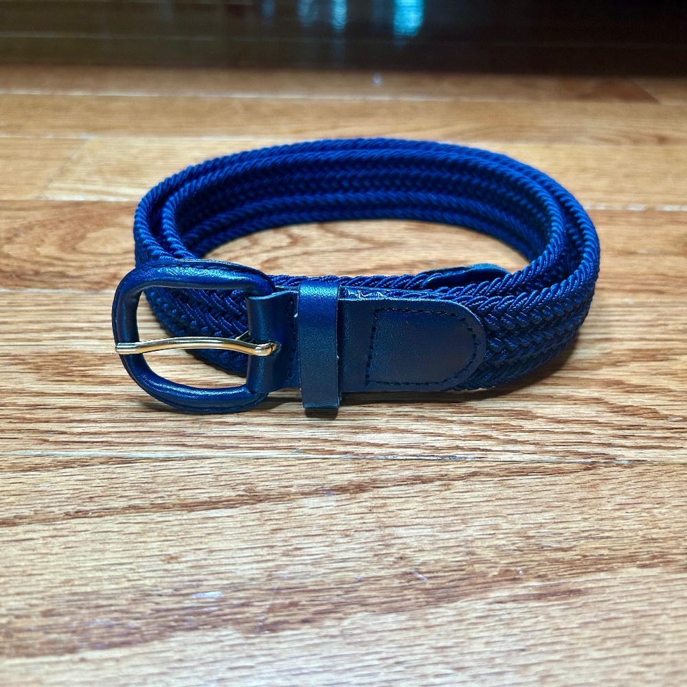 Navy Woven Stretch Belt with Leather Features in Small *Like New*